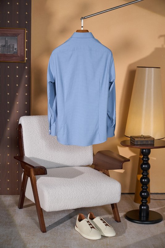 Kiton 남성 울 천조끼 무늬 긴팔 셔츠 001-202311