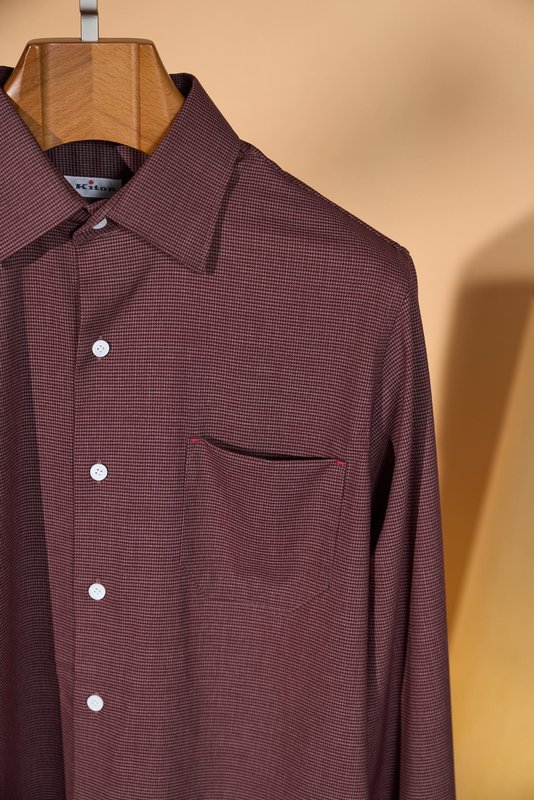 Kiton 울 천사격 긴팔 셔츠 001-202312