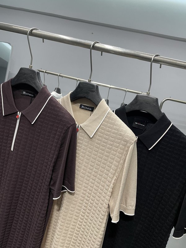 Kiton 남성 컬러 블록 스트라이프 니트 반팔 폴로 001-202315