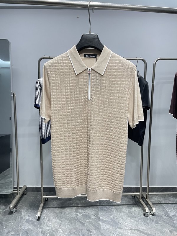 Kiton 남성 컬러 블록 스트라이프 니트 반팔 폴로 001-202315