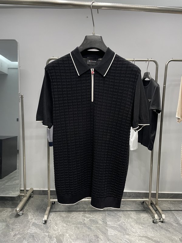 Kiton 남성 컬러 블록 스트라이프 니트 반팔 폴로 001-202315