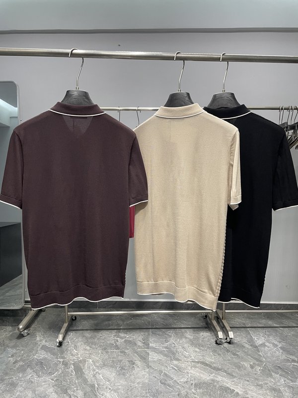 Kiton 남성 컬러 블록 스트라이프 니트 반팔 폴로 001-202315