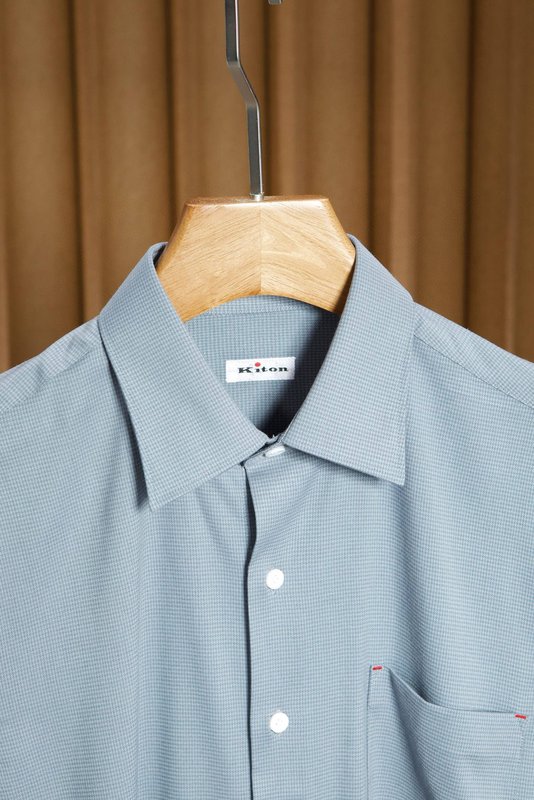 Kiton 울 천사격 긴팔 셔츠 남성용 001-202343