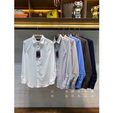 Kiton 남성 면 소재 자수 칼라 긴팔 셔츠 001-202360