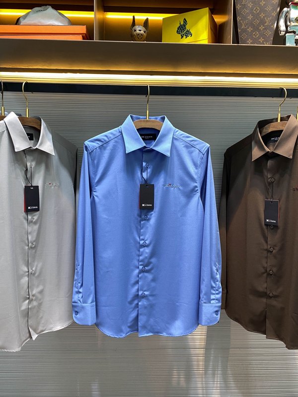 Kiton 남성 면 소재 자수 칼라 긴팔 셔츠 001-202360