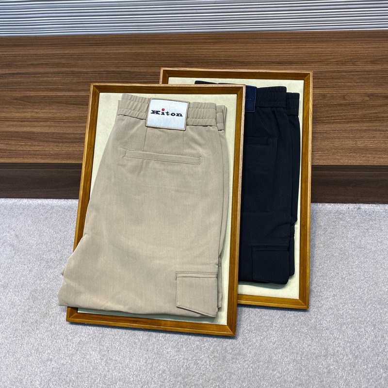 Kiton 가을 겨울 사선 면 스트레이트 캐주얼 팬츠 001-202377