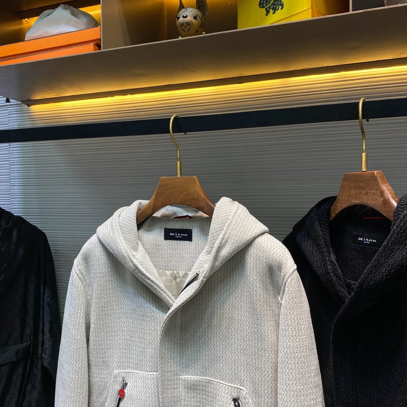 Kiton 가을 겨울 웨이브 텍스처 울 후드 자켓 001-202441
