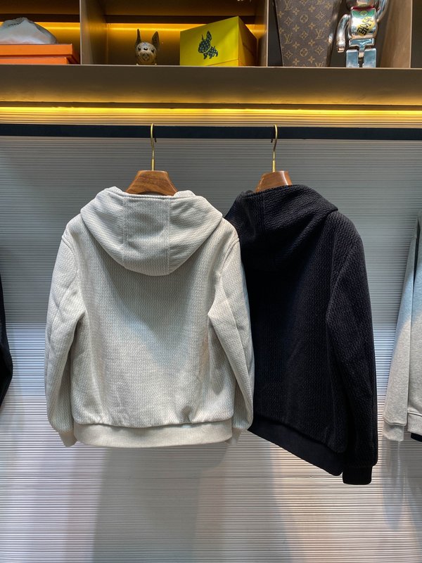 Kiton 가을 겨울 웨이브 텍스처 울 후드 자켓 001-202441