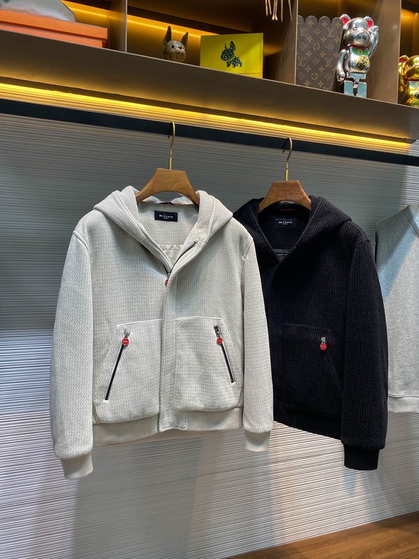 Kiton 가을 겨울 웨이브 텍스처 울 후드 자켓 001-202441