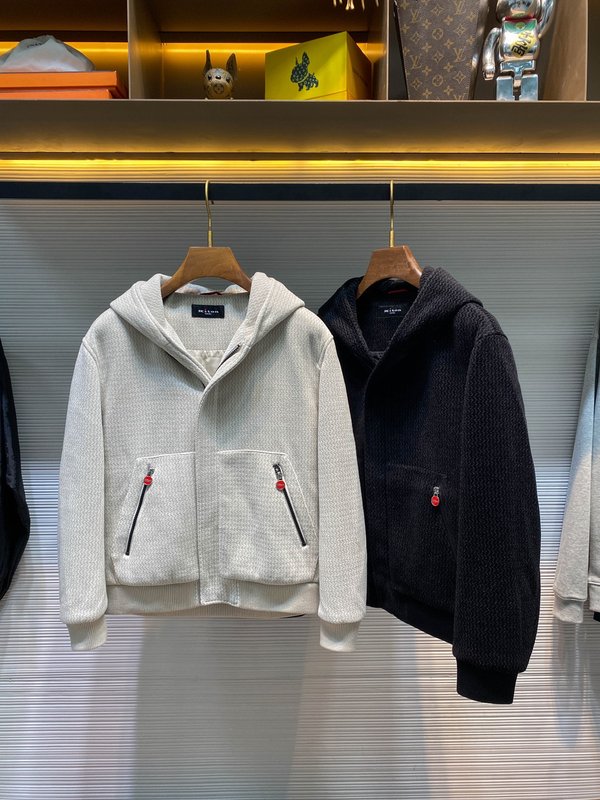 Kiton 가을 겨울 웨이브 텍스처 울 후드 자켓 001-202441