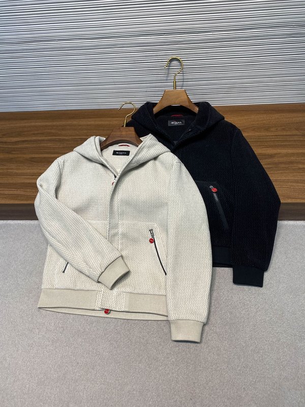 Kiton 가을 겨울 웨이브 텍스처 울 후드 자켓 001-202441