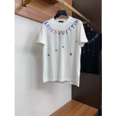 루이비통 남성 순면 핸드페인팅 로고 라운드넥 반팔 티셔 001-202472
