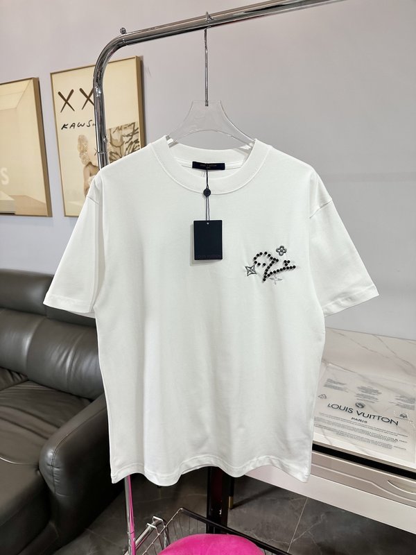 루이비통 진주 로고 자수 면 반팔 티셔츠 001-202757