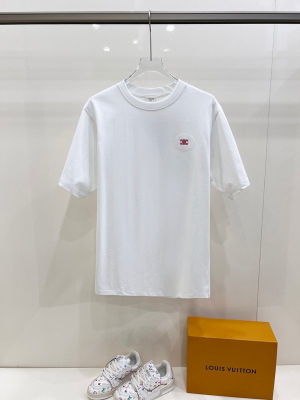 셀린 스몰 로고 자수 라운드넥 면 티셔츠 001-202965