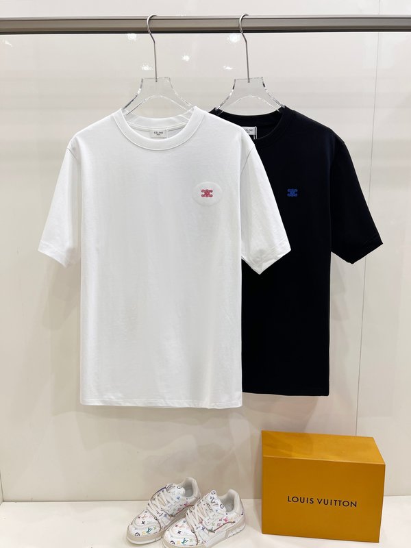 셀린 스몰 로고 자수 라운드넥 면 티셔츠 001-202965