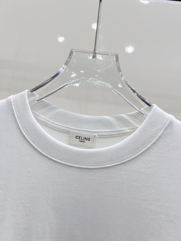 셀린 스몰 로고 자수 라운드넥 면 티셔츠 001-202965
