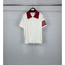 톰브라운 컬러 블록 폴로 넥 4 바인딩 니트 반팔 001-203458