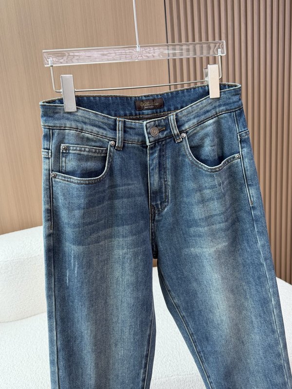 로로피아나 남성 워싱 블루 슬림 스트레이트 데님 팬츠 001-203616