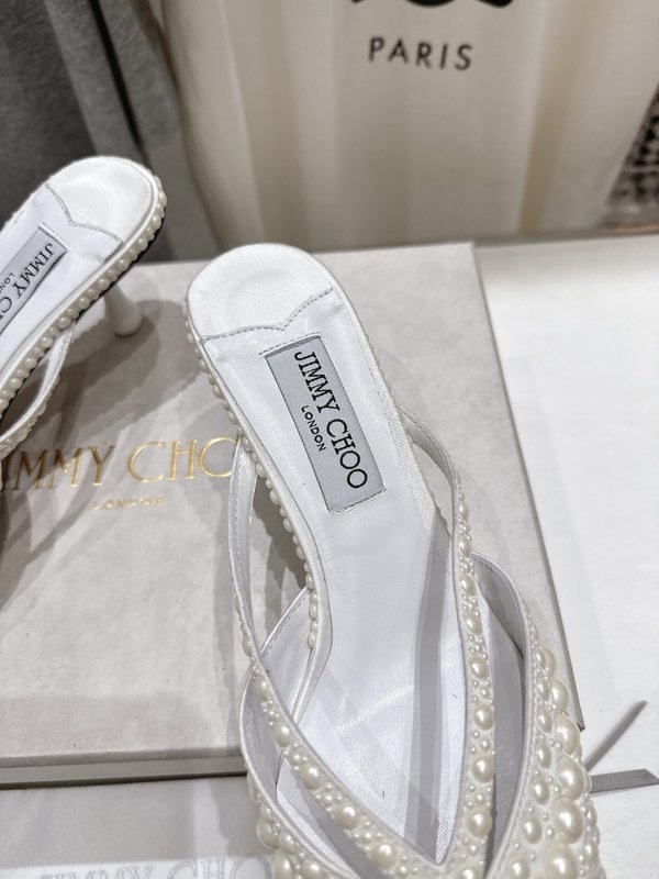 지미추 심플 뾰족코 굵은굽 하이힐 슬리퍼 001-205905