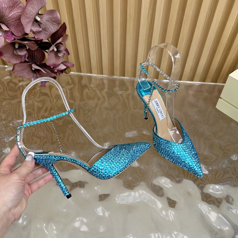 지미추 미러 에나멜 다이아몬드 포인트 힐 샌들 001-205911