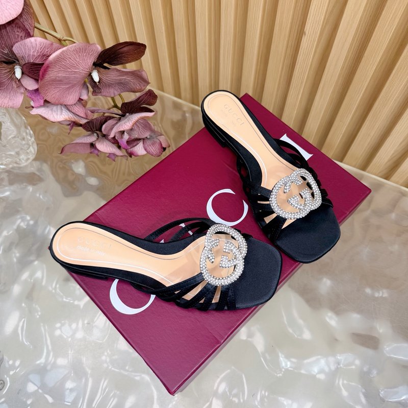구찌 라인스톤 더블 G 스트랩 하이힐 슬리퍼 001-206597