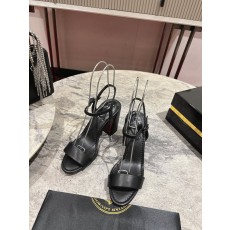 블랙 굵은 힐 라운드 토 오픈 샌들 001-206671