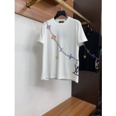 루이비통 남성 순면 핸드페인팅 로고 라운드넥 반팔 티셔 001-207915