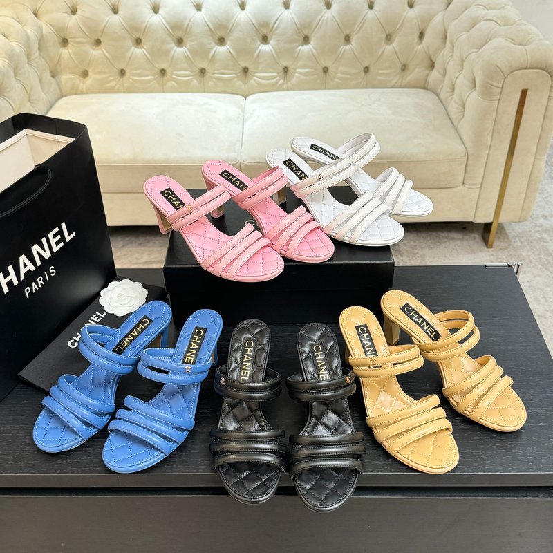 샤넬 스타일 더블 C 스트랩 힐 샌들 001-213040