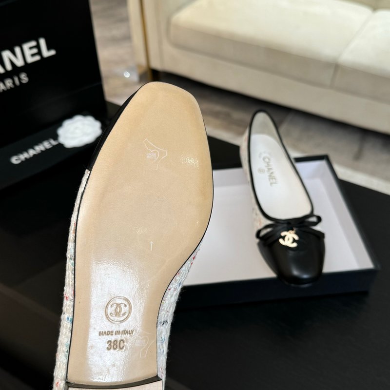 샤넬 스타일 새틴 양피 안창 플랫슈즈 001-213229