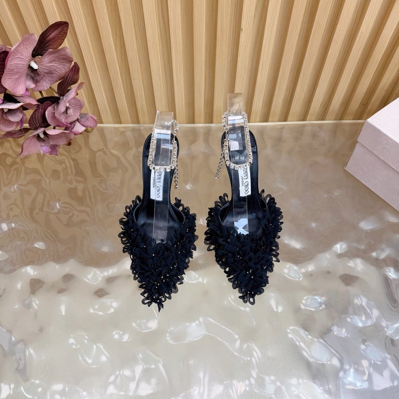 지미추 크리스탈 꽃잎 장식 스틸레토 힐 001-213500