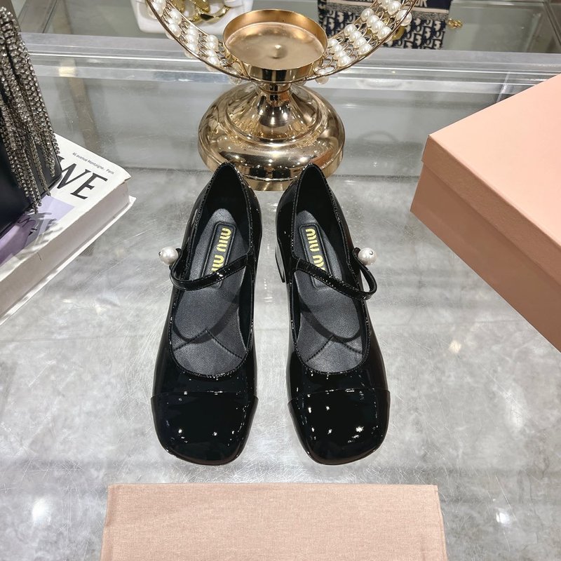 미우미우 스파링 컬러 굽 라운드 토 메리제인 구두 001-213634