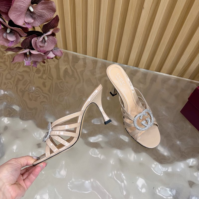 구찌 라인스톤 더블 G 스트랩 하이힐 슬리퍼 001-214472