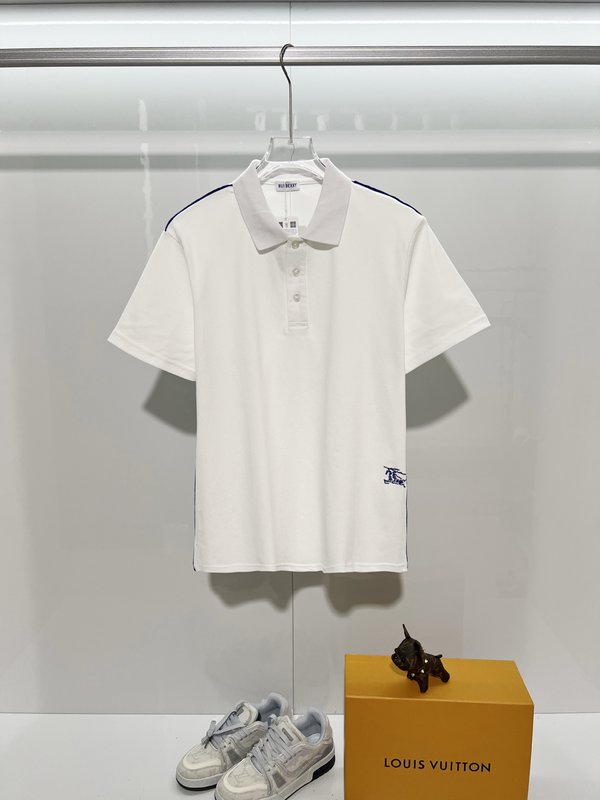 버버리 자수 블루 나이트 로고 심플 캐주얼 폴로 셔츠 001-215176