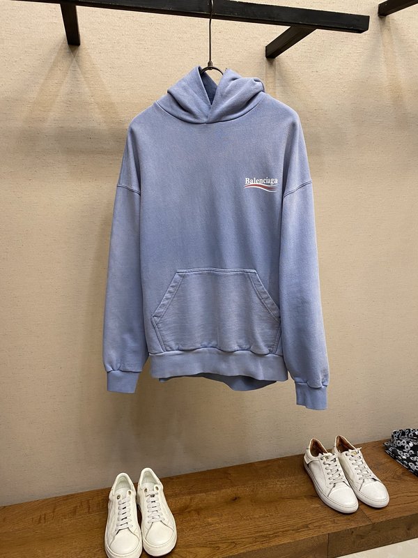 발렌시아가 워싱 블루 로고 후드 티셔츠 001-215369