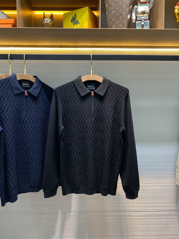 Kiton 남성 울 텐셀 혼방 니트 폴로 셔츠 001-216039