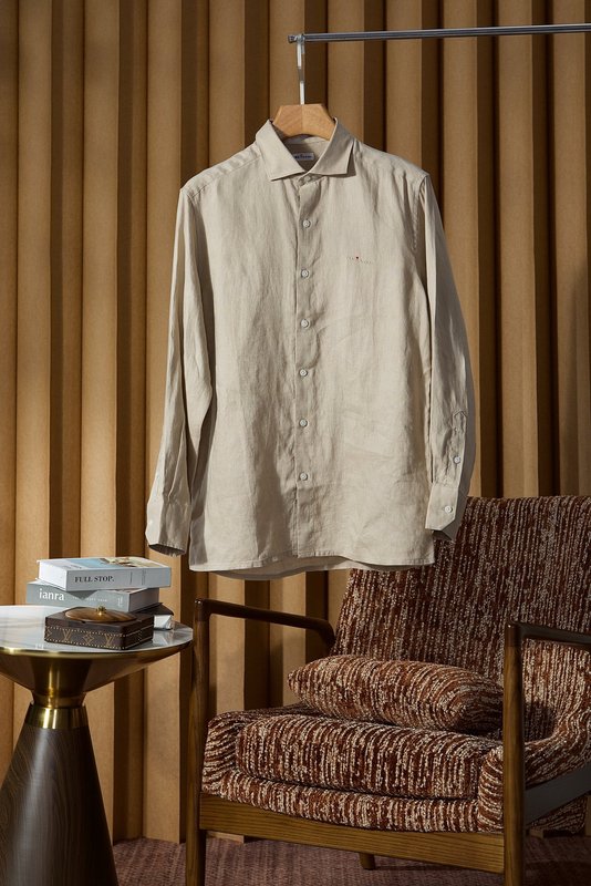 Kiton 자수 포인트 리넨 긴팔 셔츠 001-216047