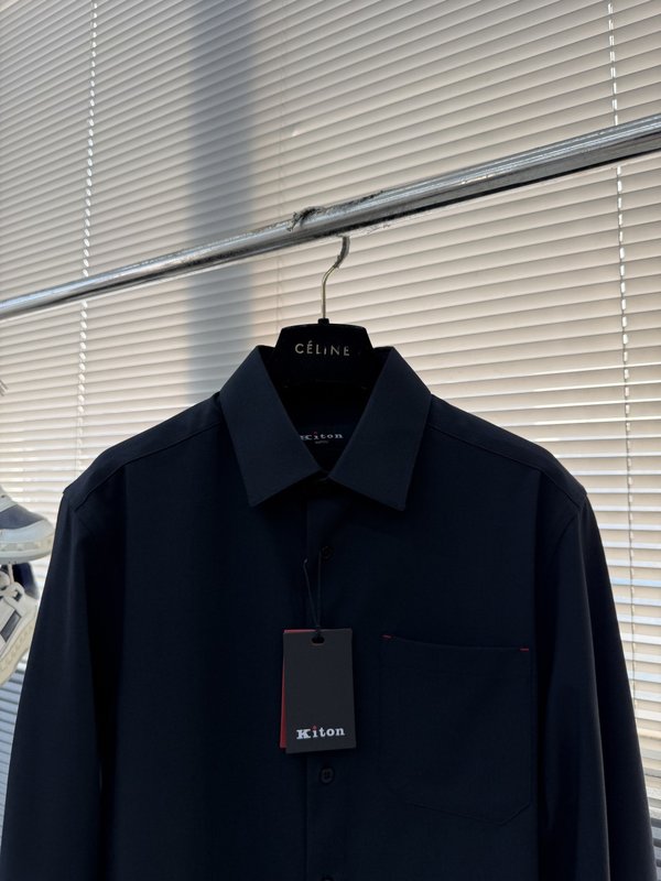 Kiton 남성 텐셀 코튼 칼라 롱슬리브 셔츠 001-216048