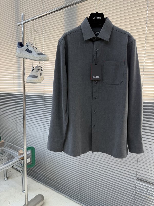 Kiton 남성 텐셀 코튼 칼라 롱슬리브 셔츠 001-216049