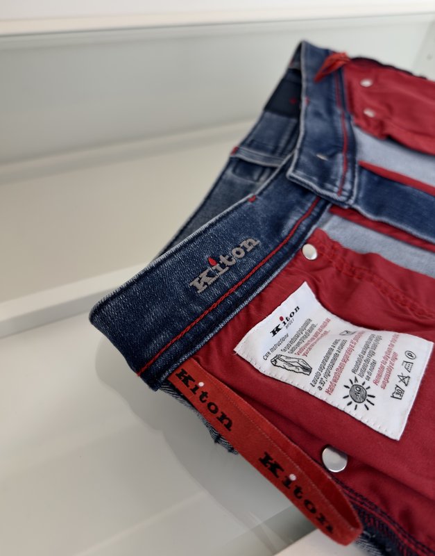 Kiton 남성 블루 워시 스트레이트 진 001-216056