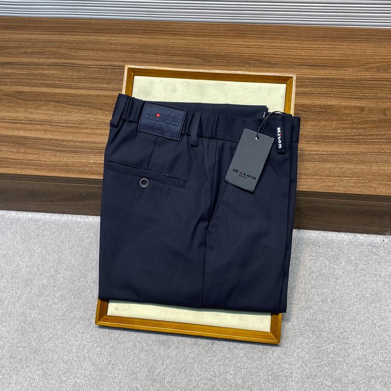 Kiton 남성 네이비 울 혼방 캐주얼 정장 바지 001-216060