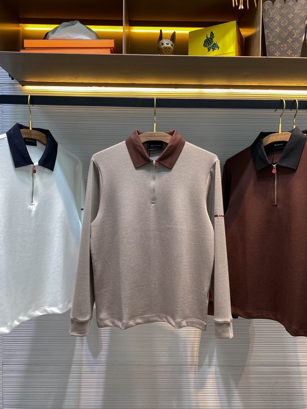 키톤 캐시미어 텐셀 혼방 컬러 블록 칼라 롱슬리브 폴로 001-216065