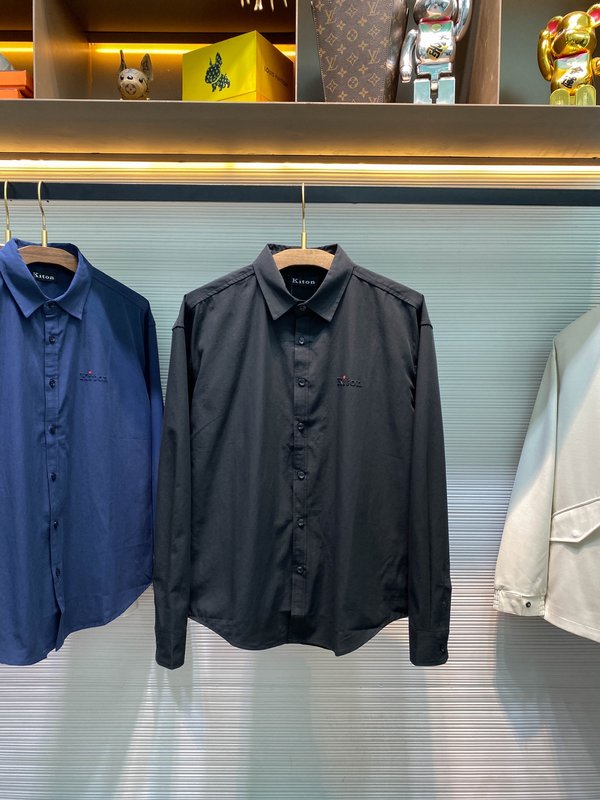 Kiton 고밀도 사면 코튼 라펠 긴팔 셔츠 001-216071