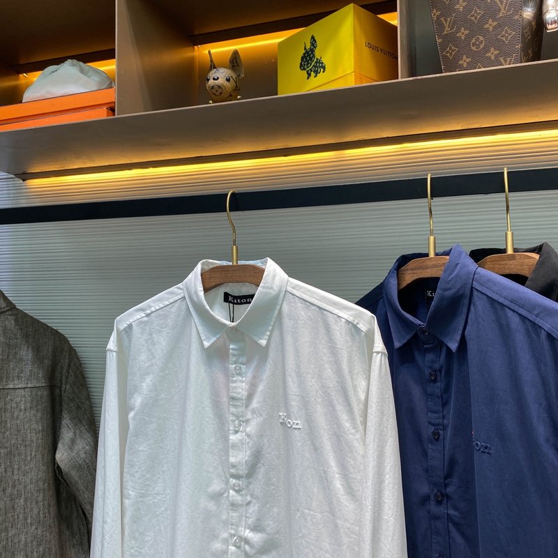 Kiton 고밀도 사면 코튼 라펠 긴팔 셔츠 001-216071