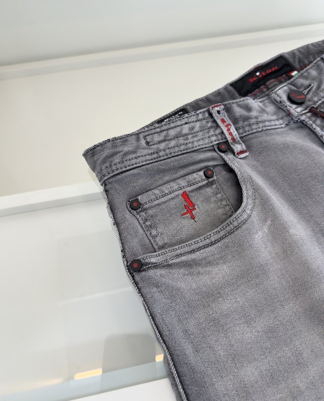 Kiton 남성 그레이 워싱 슬림 진 001-216096