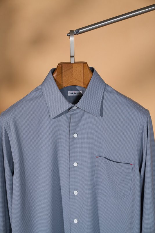 Kiton 남성 울 천조 격자 무늬 긴팔 셔츠 001-216109