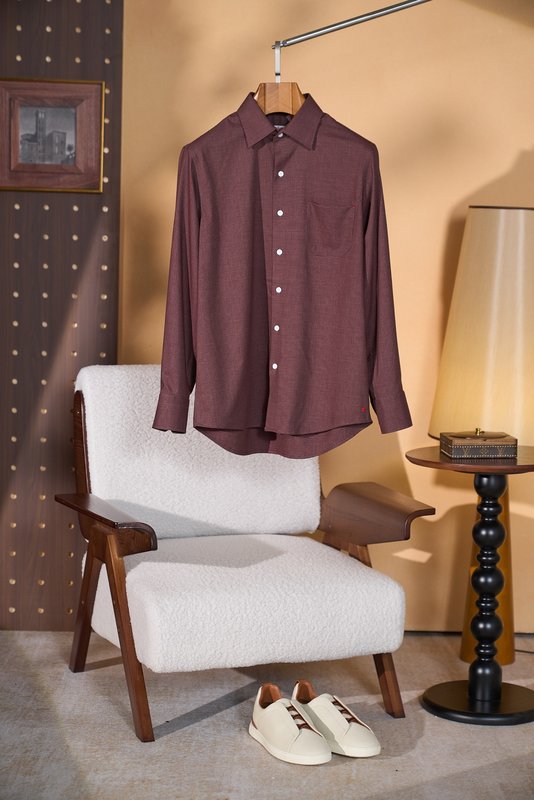 Kiton 울 천사격 긴팔 셔츠 001-216115