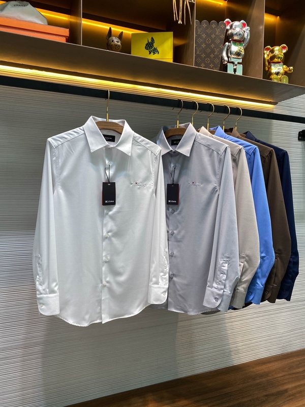 Kiton 남성 면 소재 자수 칼라 긴팔 셔츠 001-216171