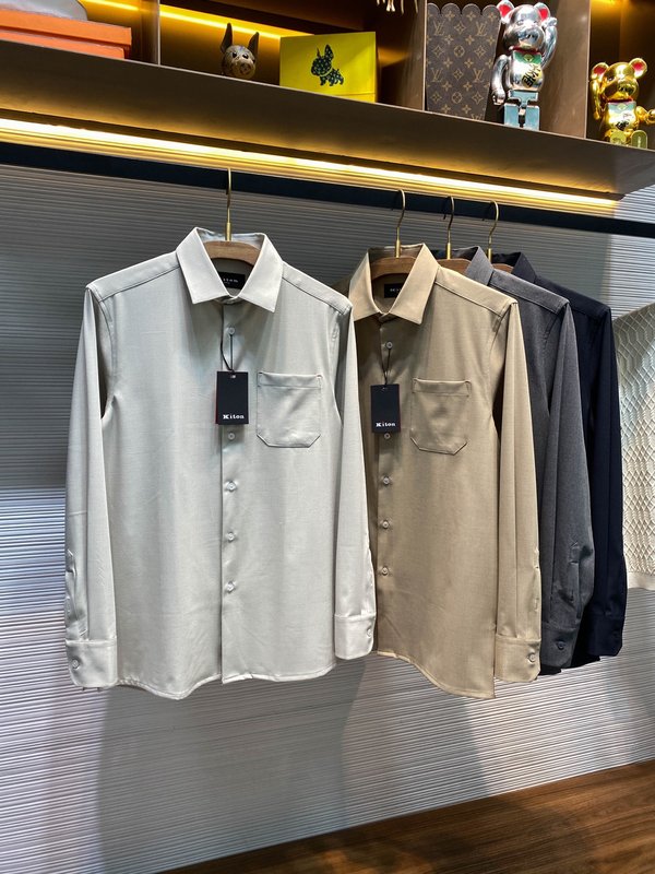 Kiton 남성 텐셀 코튼 라펠 긴팔 셔츠 001-216172