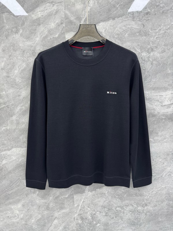 Kiton 남성 프리미엄 미니멀 로고 니트 긴팔 001-216173