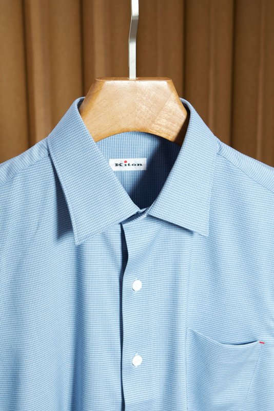 Kiton 남성 울 천조 무늬 긴팔 셔츠 001-216181
